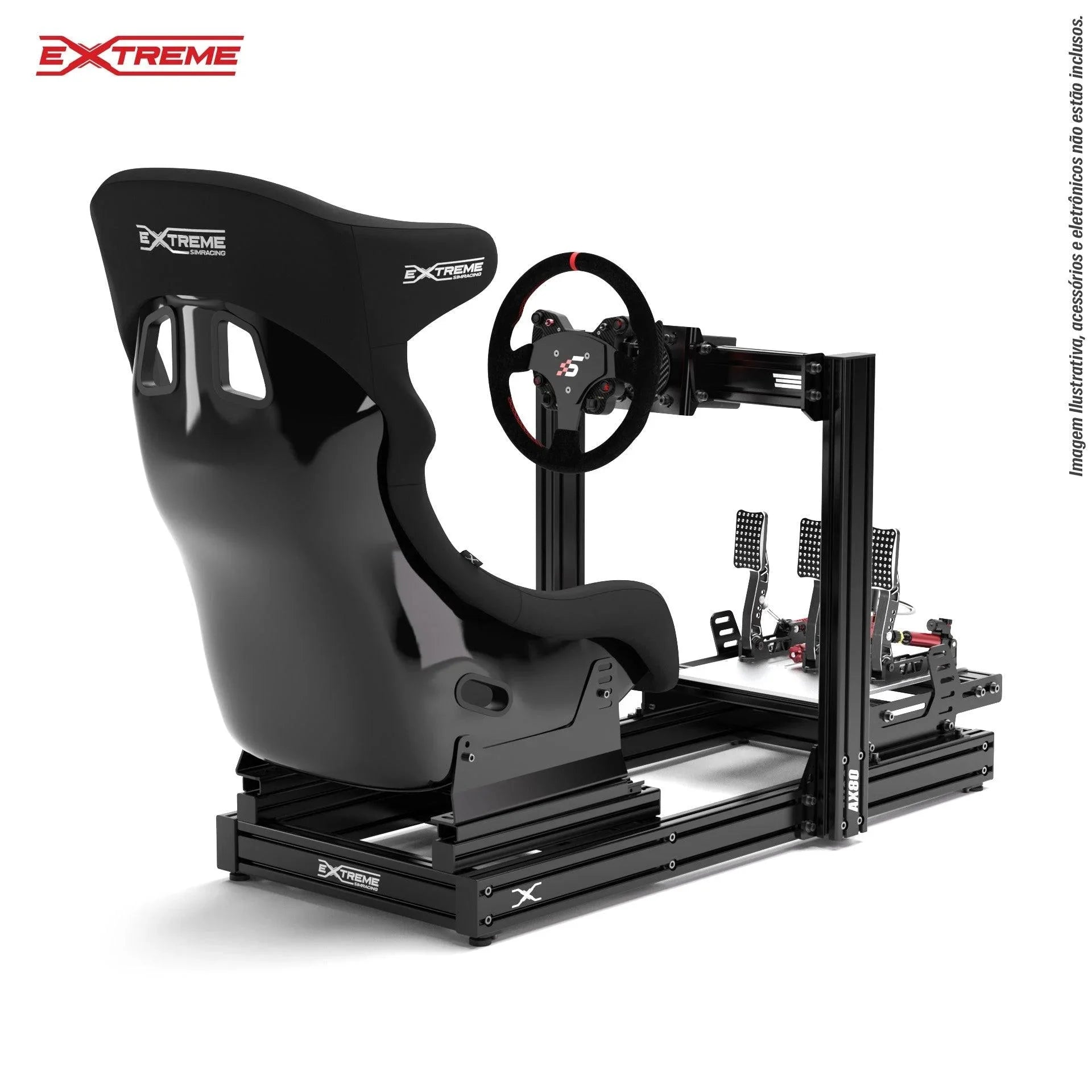 AX80 aluminum profile sim racing cockpit configured with the Horizontal wheelbase mount