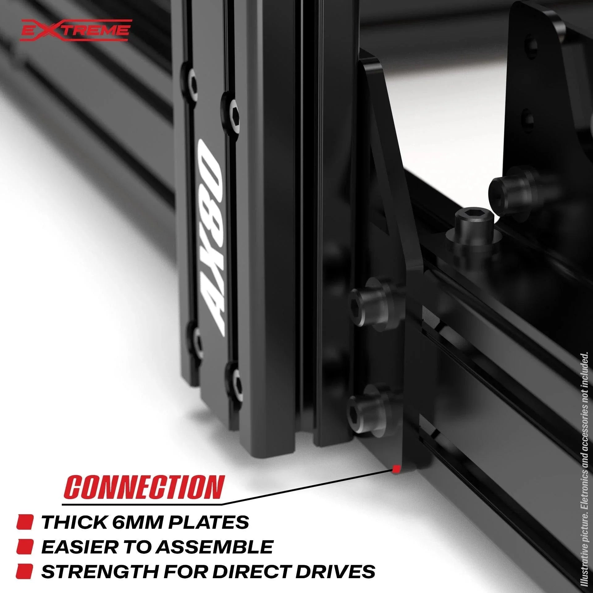 Reinforced AX80 carbon steel wheelbase structure engineered for 25 Nm Direct Drive systems