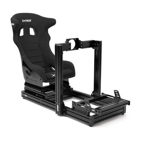Extreme Simracing AX80 aluminum profile sim racing cockpit shown from the front three-quarter view