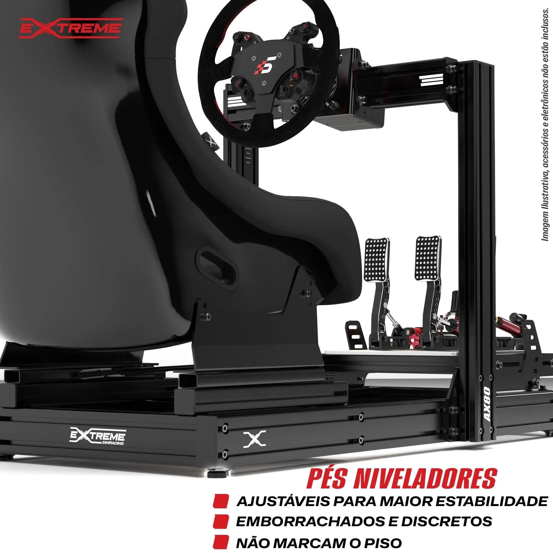 Side view of the compact Extreme Simracing AX80 aluminum profile sim racing cockpit