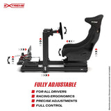 Adjustable seat mounting profiles on the Extreme Simracing AX80 aluminum cockpit