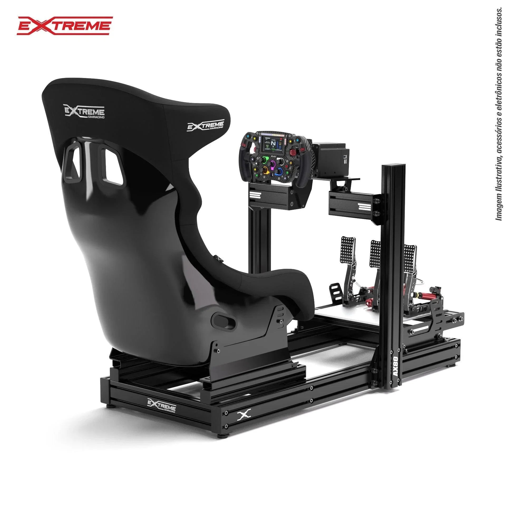 AX80 aluminum profile cockpit configured with the compatible Fanatec wheelbase mount