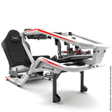 FX1 Formula cockpit in white and red with wheel base and pedal setup
