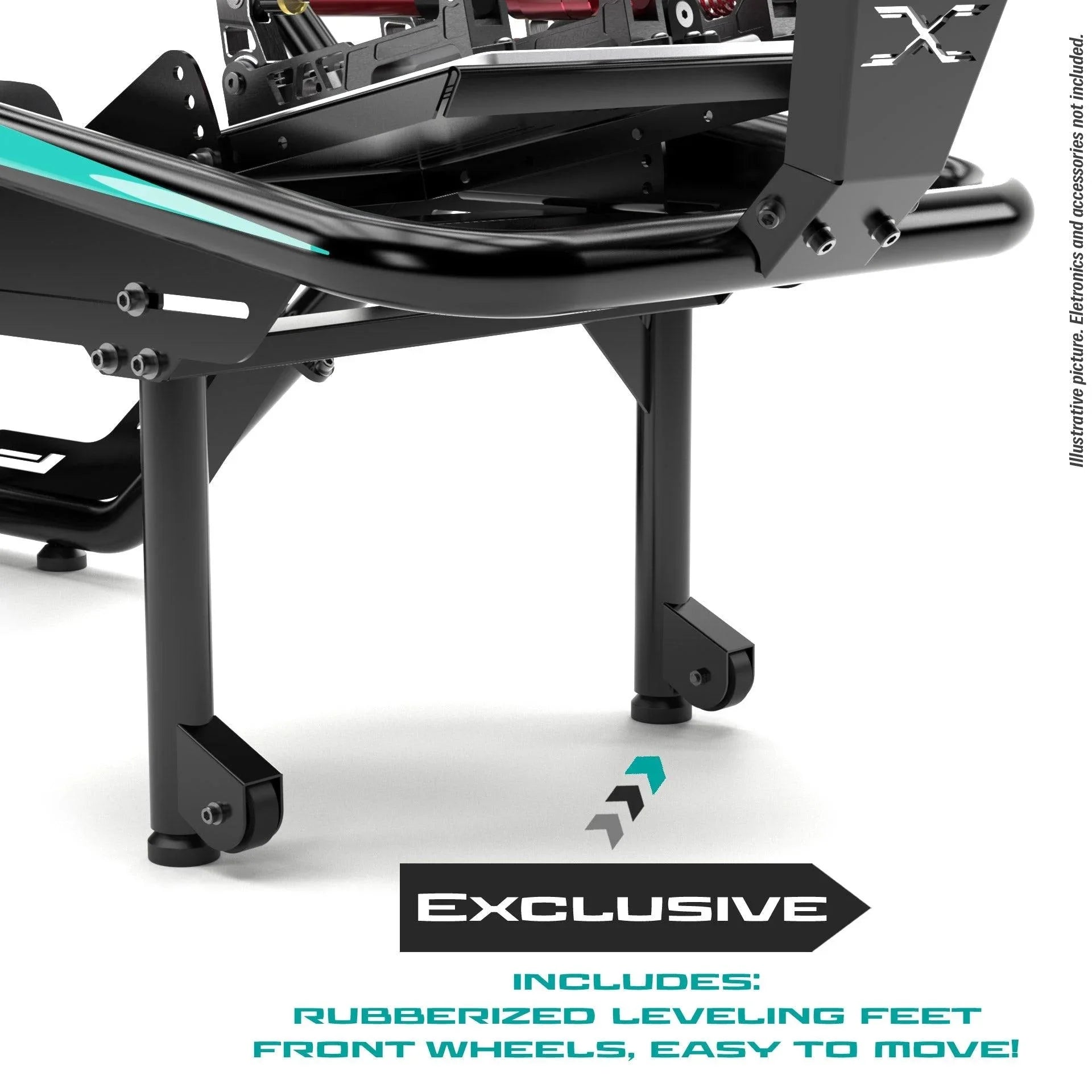 FX1 rubberized leveling feet and front transport wheels