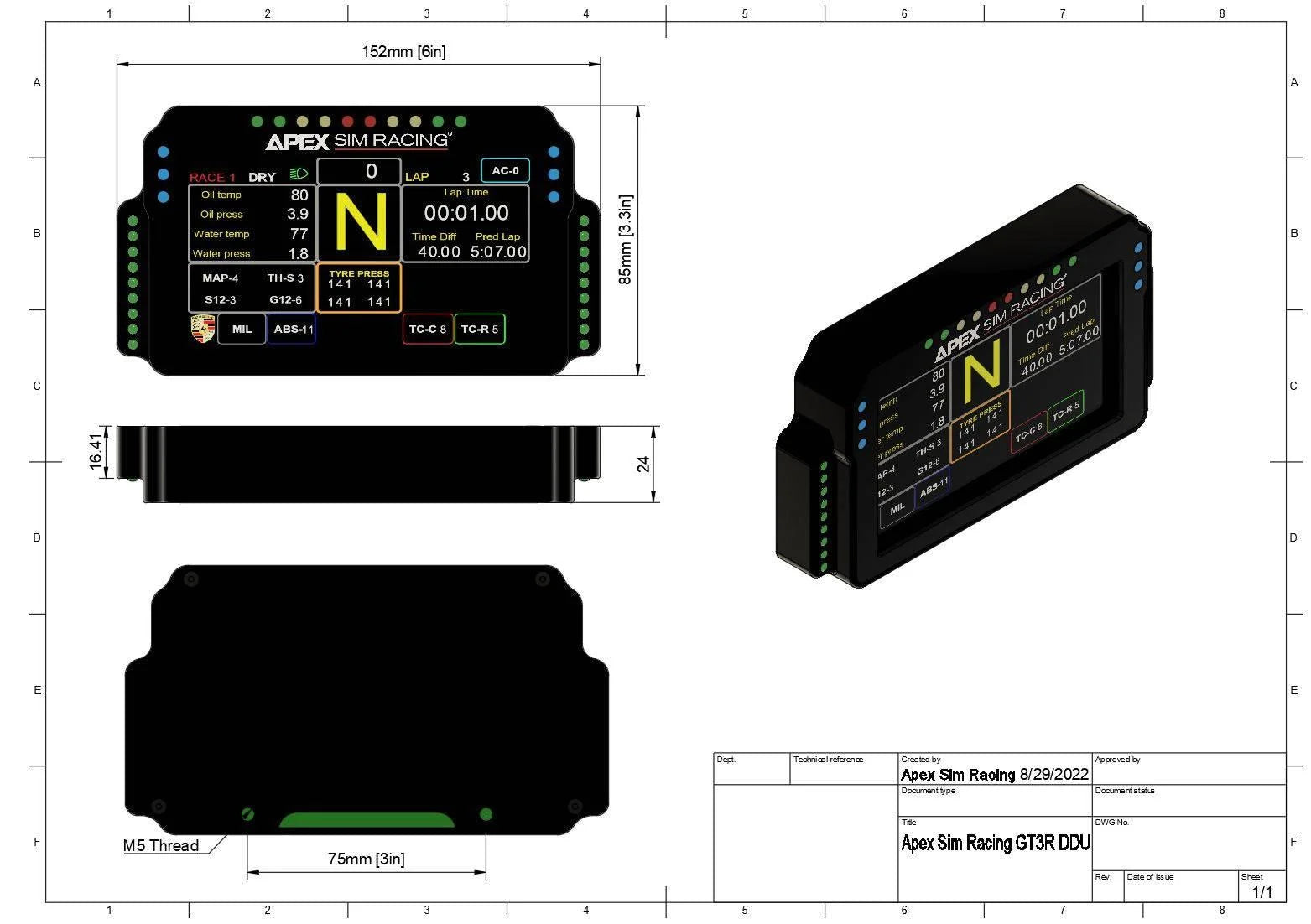 GT3R DDU Sim Racing Display Apex Sim Racing