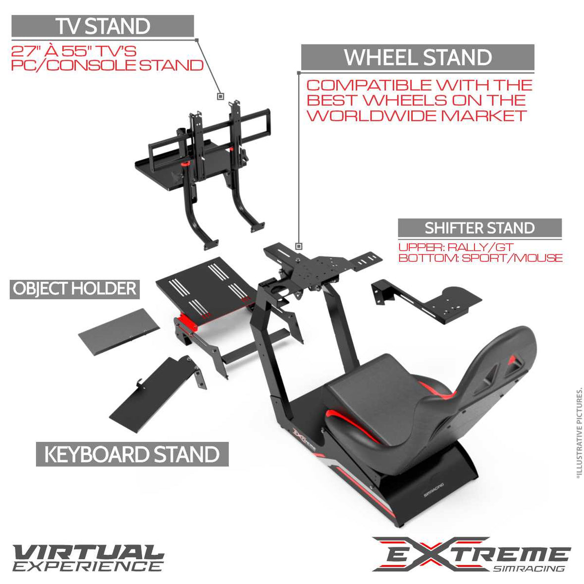 Extreme Sim Racing Cockpit VIRTUAL EXPERIENCE V 3.0 Black/Red